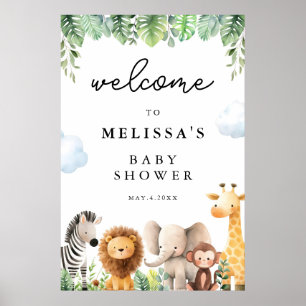 Välkommen till Cute Safari Animals Baby Shower Poster