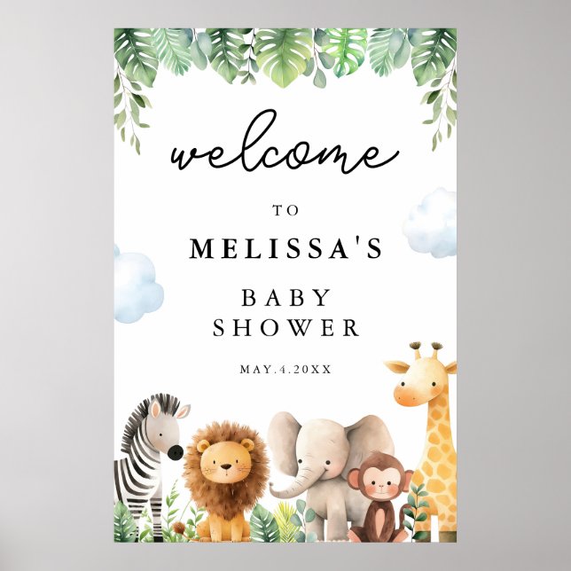 Välkommen till Cute Safari Animals Baby Shower Poster (Framsidan)