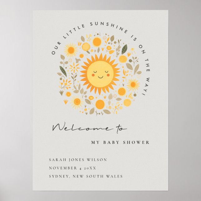 Välkommen till Cute Sunshine Boho Sol Baby Shower Poster (Framsidan)