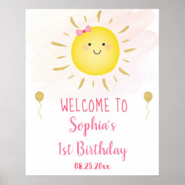 Välkommen till Cute Sunshine Rosa & Guld Birthday Poster