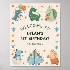 Välkommen till Cute Watercolor Dinosaur-Födelsedag Poster