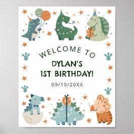 Välkommen till Cute Watercolor Dinosaur-Födelsedag Poster