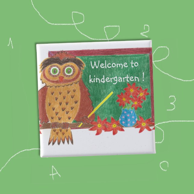 Välkommen till dagis! knapp (Welcome to kindergarten owl button .)