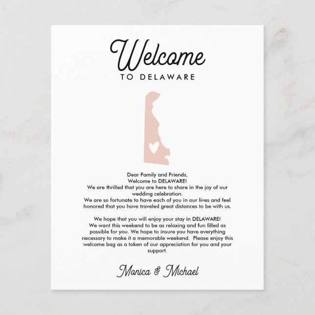 Välkommen till DELAWARE Brev & Itinerary ANY FÄRG (Framsida)