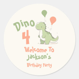 Välkommen till Dinosaur 4e födelsedagen Party Runt Klistermärke