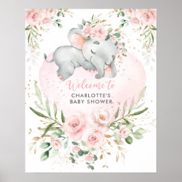 Välkommen till Dreamy Elephant Rosa  Blommigt Baby Poster