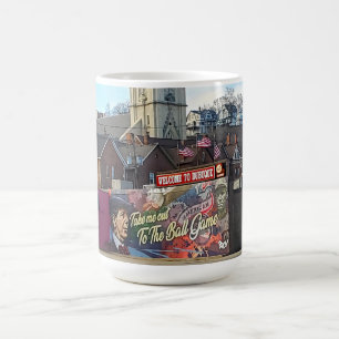 Välkommen till Dubuque, Iowa-signalen med amerikan Kaffemugg