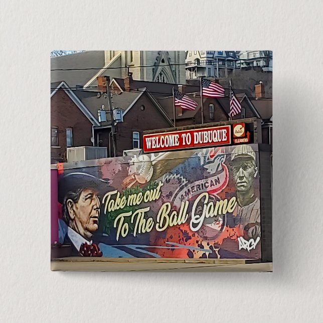 Välkommen till Dubuque, Iowa-signalen med amerikan Knapp (Framsida)
