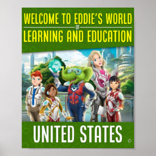 Välkommen till Eddie's World of Learning and Educa Poster