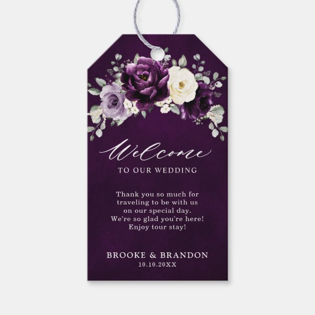 Välkommen till Eggplant Lila Plum Ivory White Bröl Presentetikett (Framsidan)