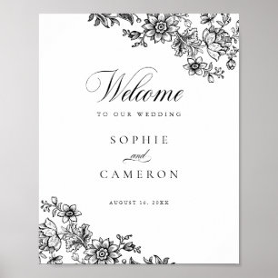 Välkommen till elegant Blommigt Vintage Black Whit Poster