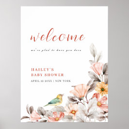 Välkommen till elegant Boho Wildblomma Baby Shower Poster