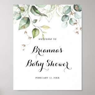 Välkommen till elegant Guld Greenery Baby Shower Poster