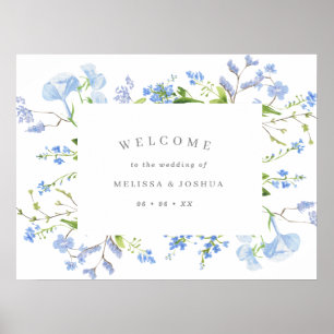 Välkommen till elegant Light Blue Blommigt Bröllop Poster