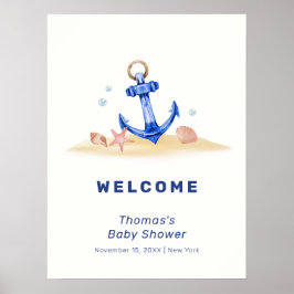 Välkommen till elegant Nautical Anchor Boy Baby Sh Poster
