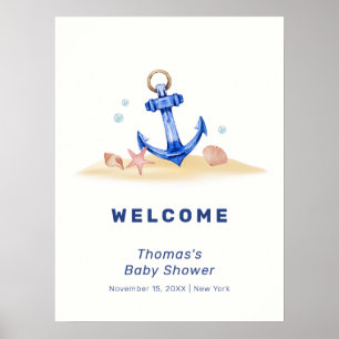 Välkommen till elegant Nautical Anchor Boy Baby Sh Poster