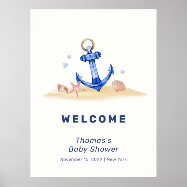 Välkommen till elegant Nautical Anchor Boy Baby Sh Poster (Framsidan)