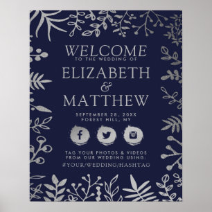 Välkommen till elegant Navy & Silver Blommigt Bröl Poster