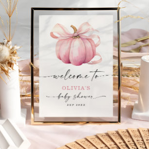 Välkommen till elegant Pumpkin Bow Rosa Baby Showe Poster