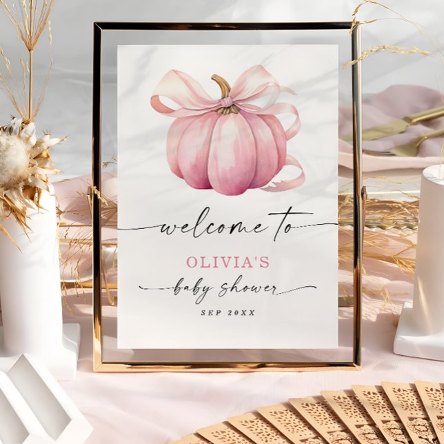 Välkommen till elegant Pumpkin Bow Rosa Baby Showe Poster (Skapare uppladdad)
