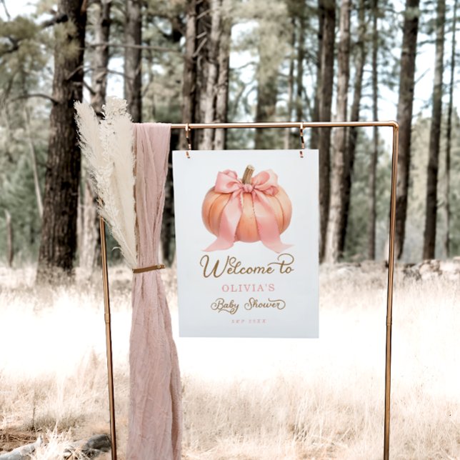 Välkommen till elegant Pumpkin Rosa Bow Baby Showe Poster (Skapare uppladdad)
