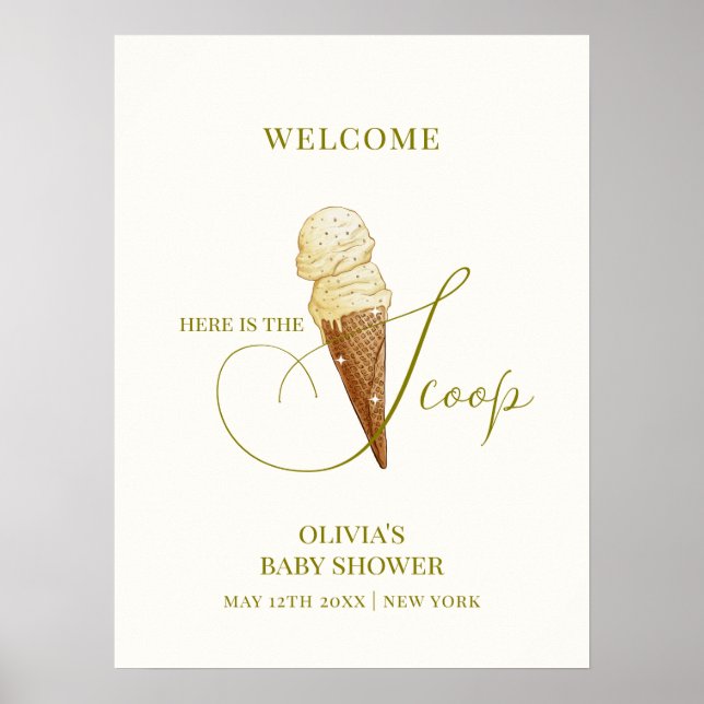 Välkommen till elegant Scoop Ice Cream Baby Shower Poster (Framsidan)