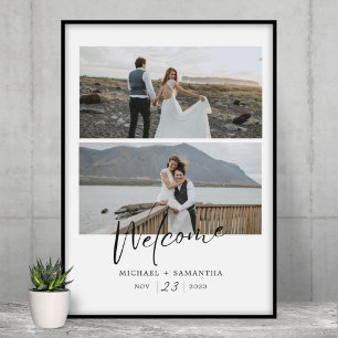 Välkommen till elegant Script Black and White Bröl Poster