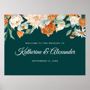 Välkommen till elegant Teal Burnt Orange Blommigt Poster