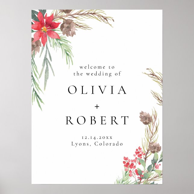 Välkommen till elegant Winter Blommigt jul Bröllop Poster (Framsidan)