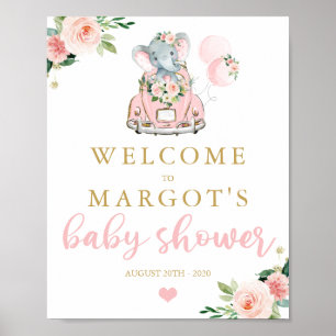 Välkommen till Elephant Drive by Baby Shower Rosa Poster
