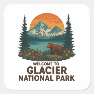 Välkommen till Embroidery Glacier National USA Par Fyrkantigt Klistermärke