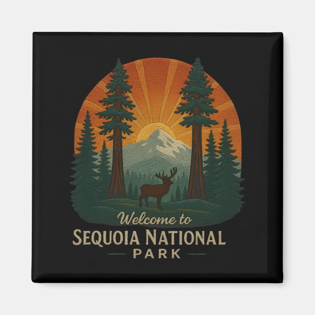 Välkommen till Embroidery Sequoia National USA Par Magnet (Framsidan)