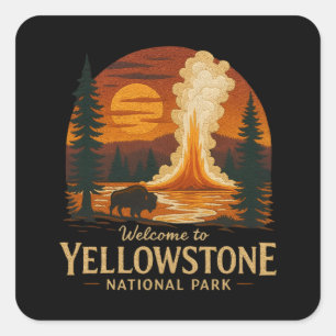 Välkommen till Embroidery Yellowstone National USA Fyrkantigt Klistermärke