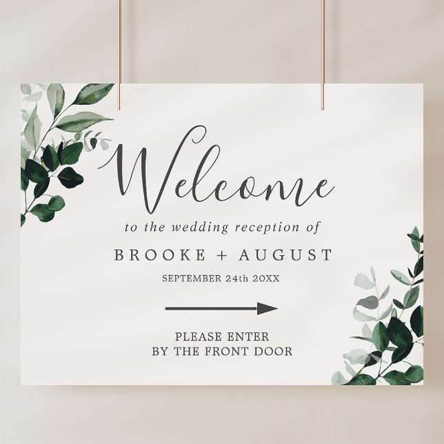 Välkommen till Emerald Greenery Höger Directional  Poster (Emerald Greenery Right Directional Wedding Welcome Poster)