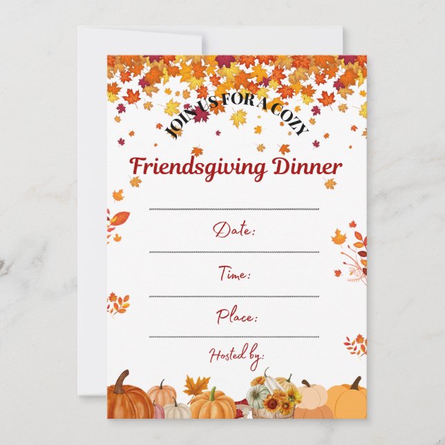 Välkommen till en mysig höst Friendsgiving-middag Inbjudningar (Framsida)