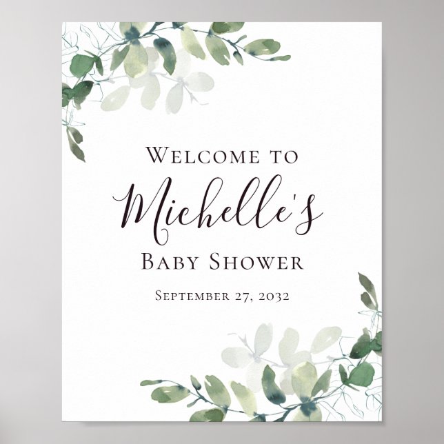Välkommen till Eucalyptus Greenery Baby Shower Poster (Framsidan)
