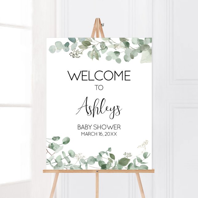 Välkommen till Eucalyptus Greenery Baby Shower Poster (Oh Baby Greenery Baby Shower Welcome Sign)