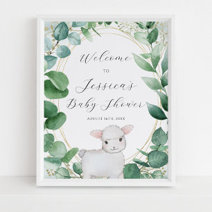 Välkommen till Eucalyptus Greenery Lamb Baby Showe Poster