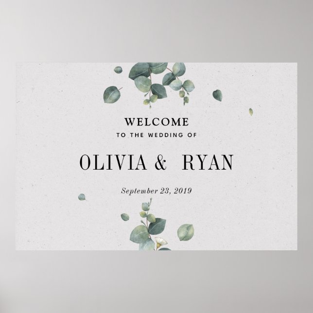 Välkommen till Eucalyptus Gren Bröllop Poster (Framsidan)