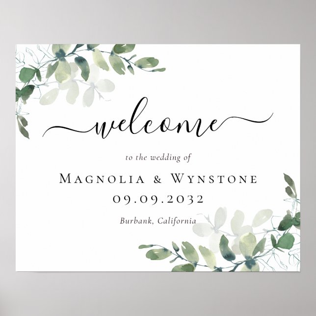 Välkommen till Eucalyptus Grönt Foliage Bröllop Poster (Framsidan)