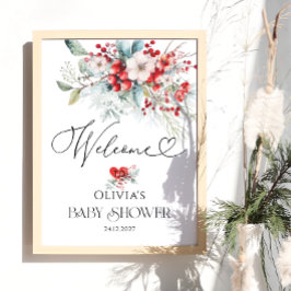 Välkommen till Evergreen Winter Baby Shower Poster
