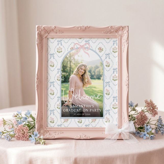 Välkommen till examensfest med vildblomma och rosa poster (Skapare uppladdad)