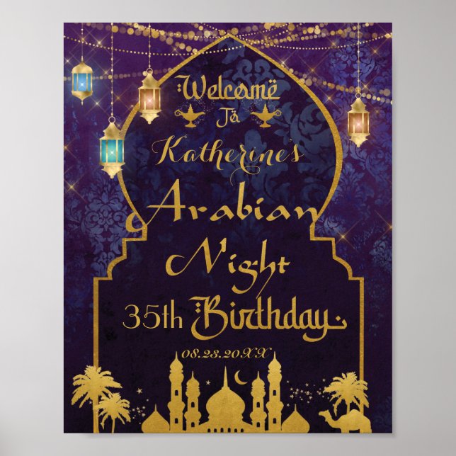 Välkommen till Exotic Arabian Nights Lamp Födelsed Poster (Framsidan)