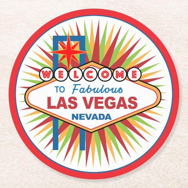 Välkommen till Fabulous Las Vegas Nevada Underlägg Papper Rund (Framsidan)