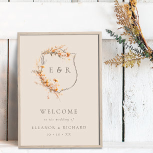 Välkommen till Fall Blommigt Vapensköld Monogram B Poster