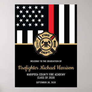 Välkommen till Firefighter Studenten Red Flagga Fi Poster
