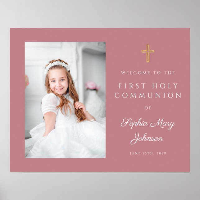 Välkommen till First Communion Rosa Girl Poster (Framsidan)