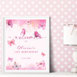 Välkommen till fjäril Birthday Rosa & Guld Dust Poster<br><div class="desc">Cute rosa butterfly,  flicka födelsedagsfest,  välkomna poster.</div>