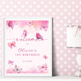 Välkommen till fjäril Birthday Rosa & Guld Dust Poster
