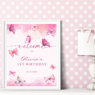 Välkommen till fjäril Birthday Rosa & Guld Dust Poster